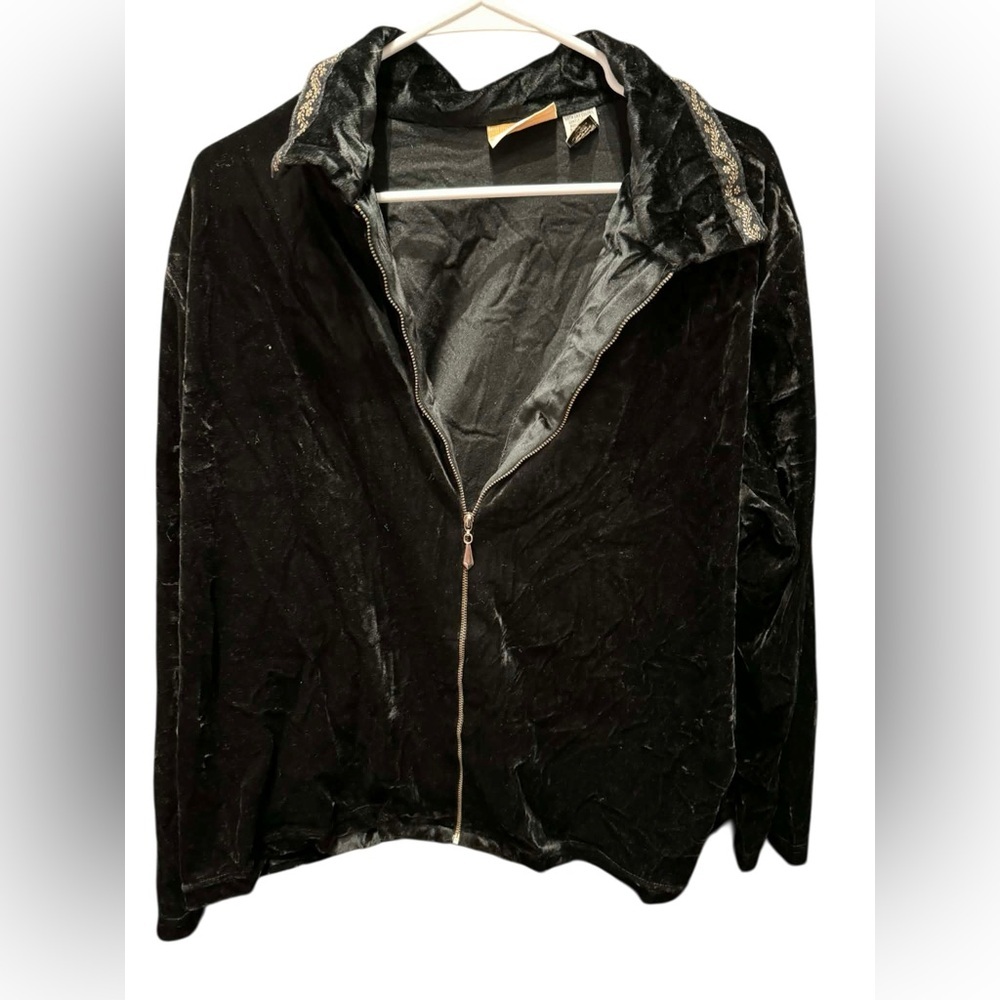 Authentics Black Velvet Zip-Front Jacket size 22